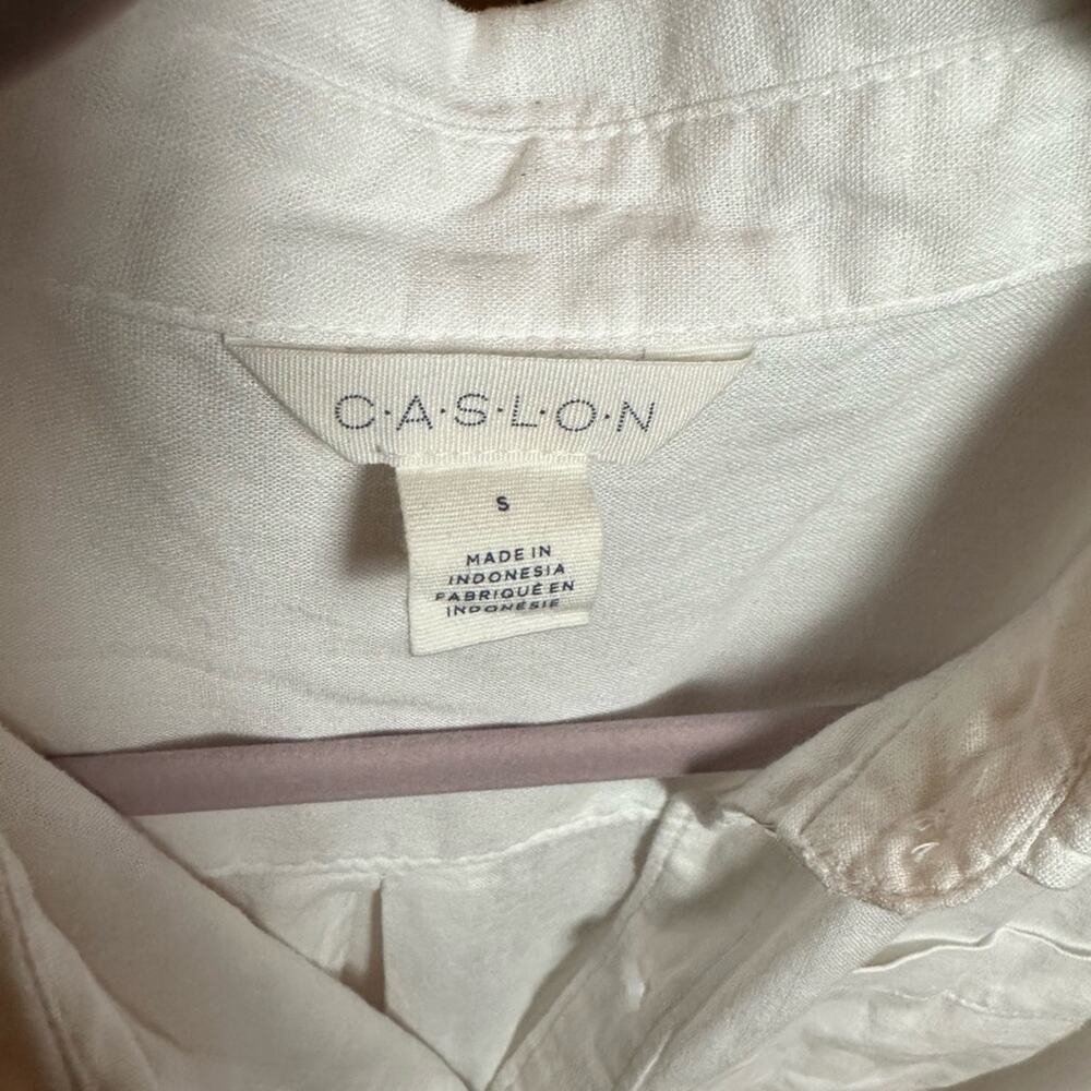 Caslon Linen Blend Button-Up Shirt White Long Sleeve Women’s - Picture 4 of 5